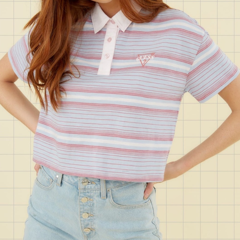 Guess Striped Crop Top - Pink and Blue